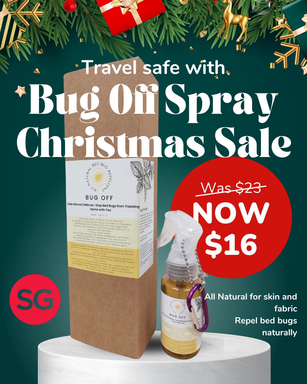 BUG OFF - All natural beg bug repellent with peppermint extract, travel edition Pico X 