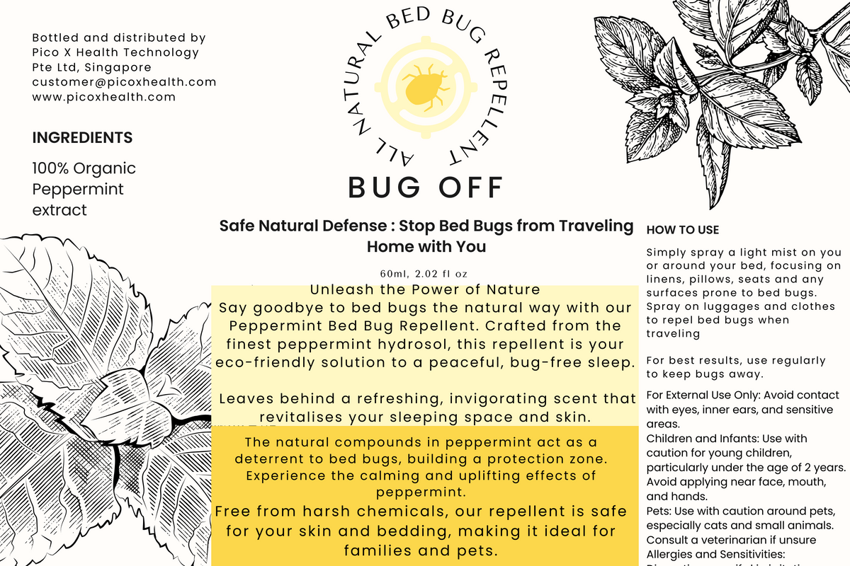 BUG OFF - All natural beg bug repellent with peppermint extract, travel edition Pico X 